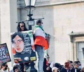 Protests in London's Trafalgar Squad, on Saturday 1st October, to support equality, women and human rights in Iran.