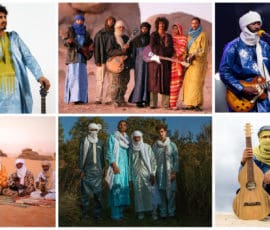 de gauche à droite : Kader Tarhanin - Tinariwen - Tikoubaouine - Tissilawen - Mdou Moctar - Faris Amine