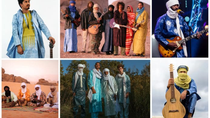 de gauche à droite : Kader Tarhanin - Tinariwen - Tikoubaouine - Tissilawen - Mdou Moctar - Faris Amine